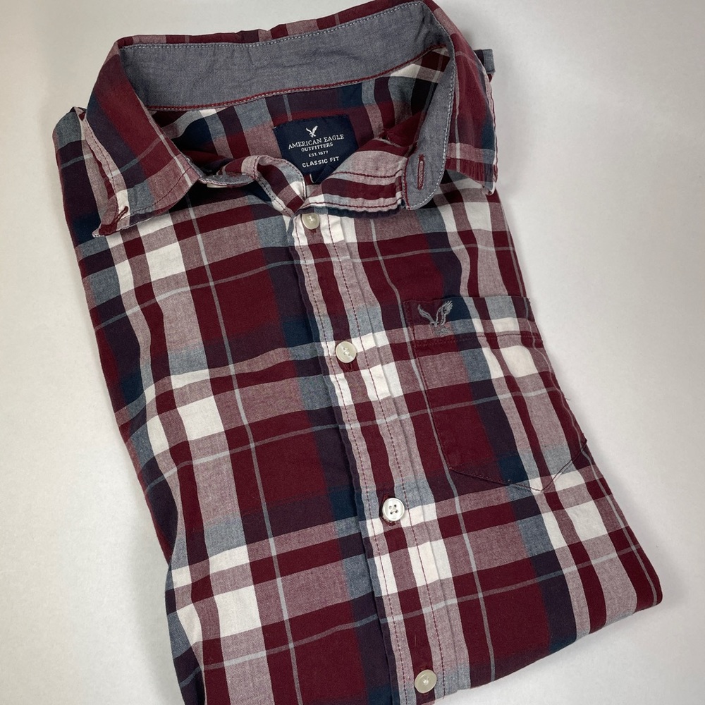 American Eagle Maroon Plaid Shirt